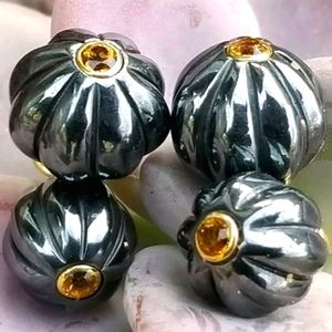 Cuff Links TRIANON 18k Gold Hematite Citrine